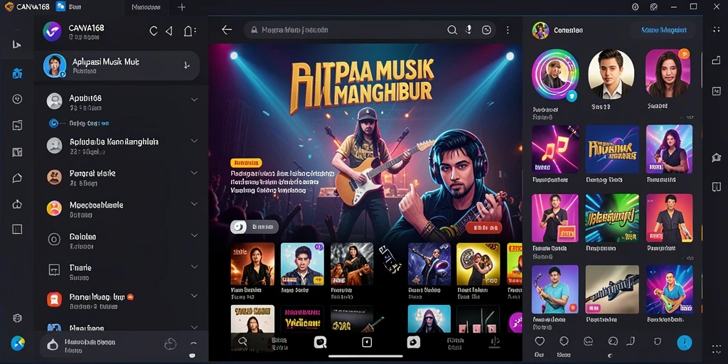 Tampilan screenshot utama <strong>CANVA168</strong> menampilkan antarmuka user-friendly dengan koleksi musik yang lengkap.