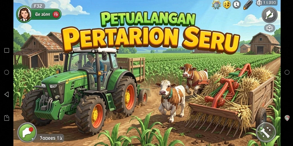 Tangkapan layar gameplay F32 yang menunjukkan pengalaman bertani yang mendalam.