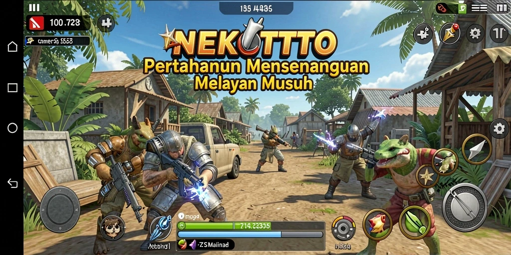 Tangkapan layar gameplay <strong>NEKOTOTO</strong> yang menunjukkan strategi pertahanan menara.