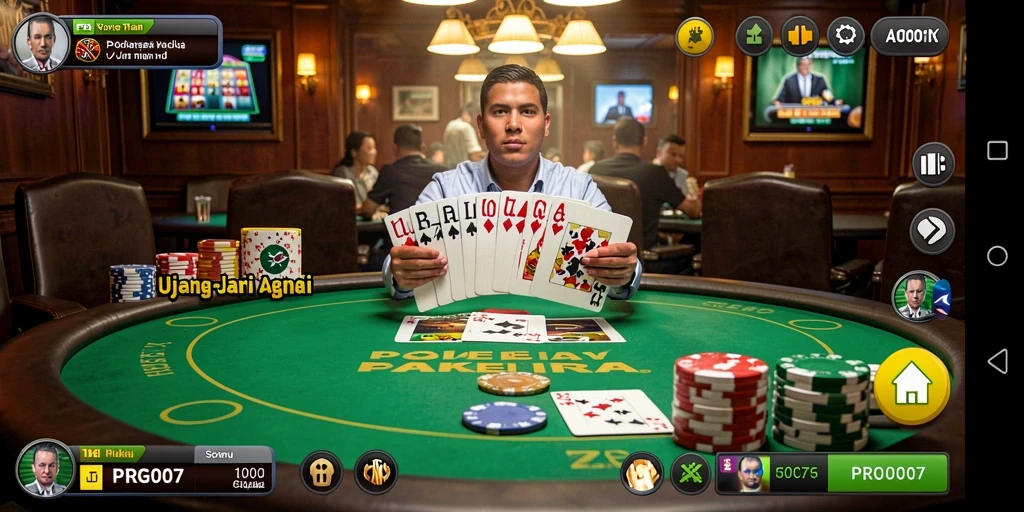 Tampilan screenshot gameplay PRG007 yang menampilkan keseruan poker.