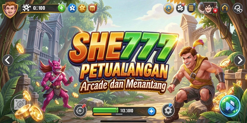 Tampilan gameplay SHE777 yang penuh warna dan dinamis.