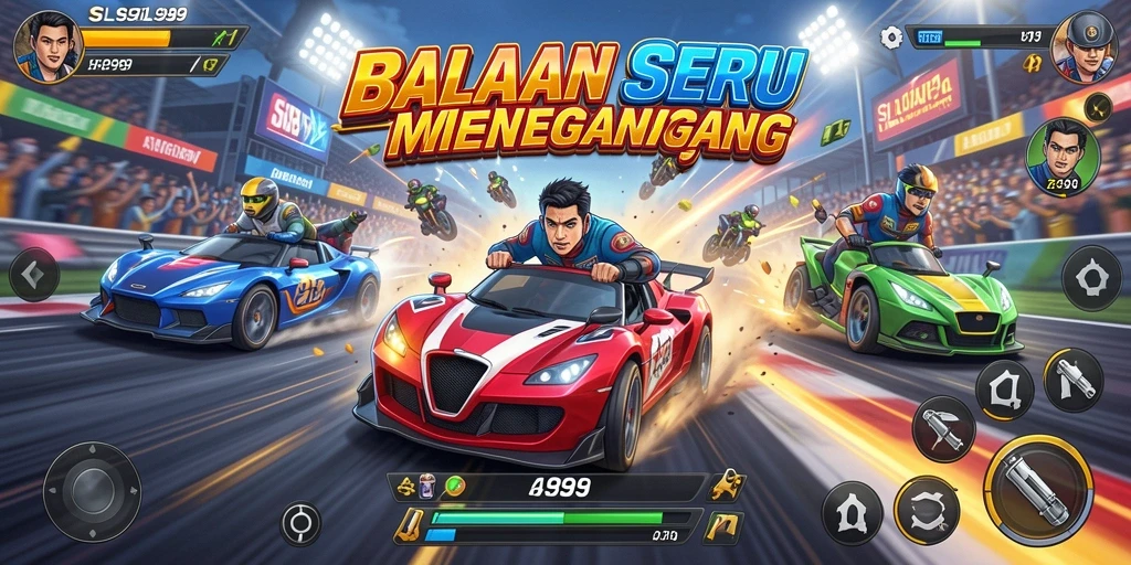 Gameplay SL999 dengan aksi balapan yang intens dan mobil kustom.