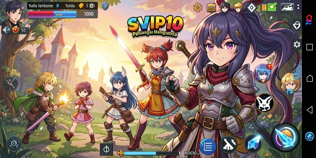 Tangkapan layar gameplay SVIP10 yang menampilkan pertarungan karakter Anime.