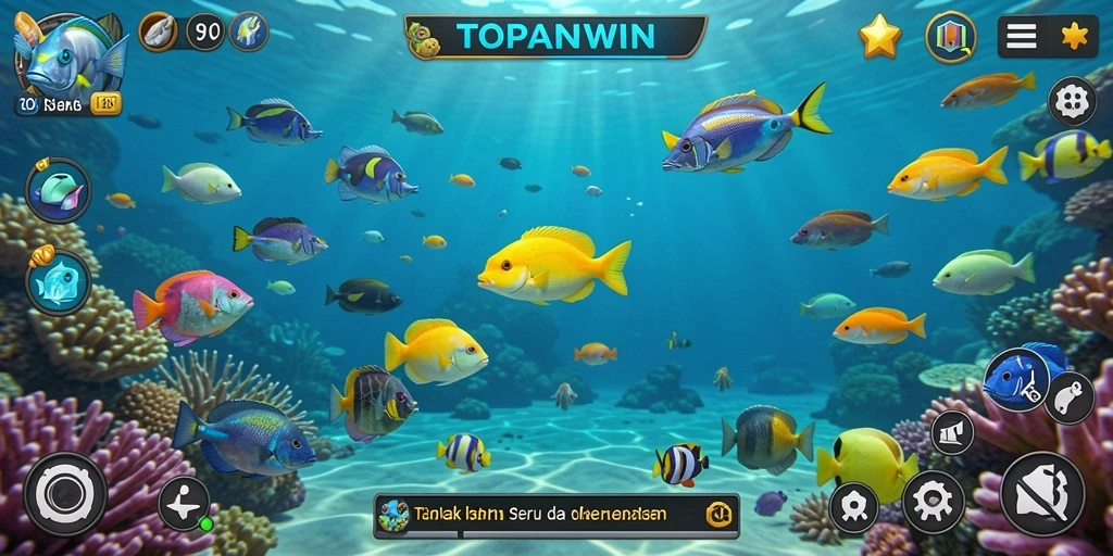 Tampilan gameplay seru di TOPANWIN dengan aksi menangkap ikan.